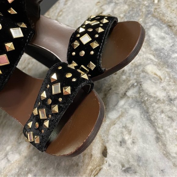 Tory Burch Kingsbridge Black Velvet Studded Wedge Sandals - Picture 9 of 14